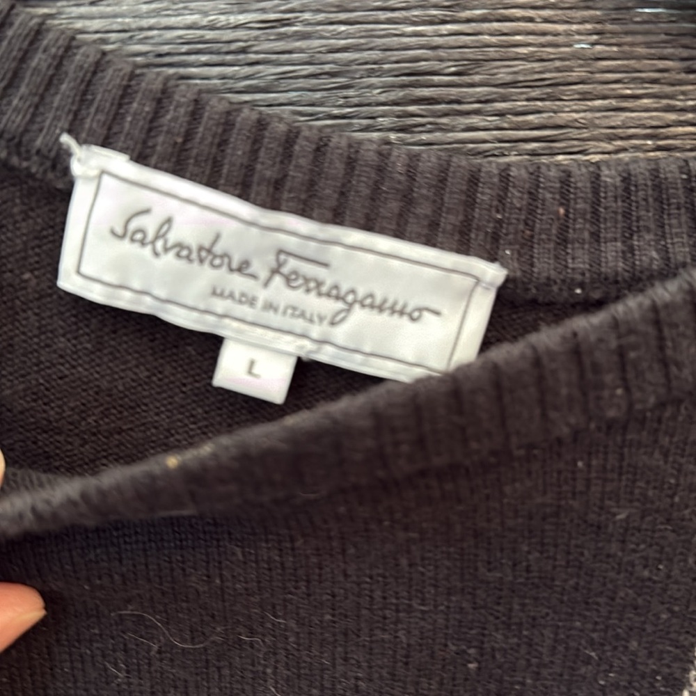 Salvatore Ferragamo Grey And Black Crew Neck Sweater In Large - Picture 2 of 3